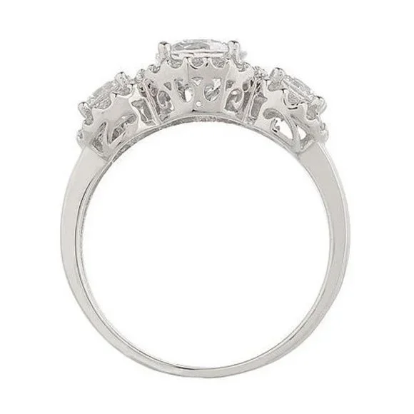 QVC Epiphany Platinum Clad Diamonique 100-Facet 3 Stone Ring 0107 - Picture 2 of 4